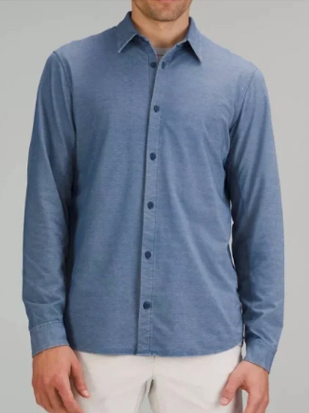 Lululemon Commission Long Sleeve Button Down Shirt in Mineral Blue | Medium